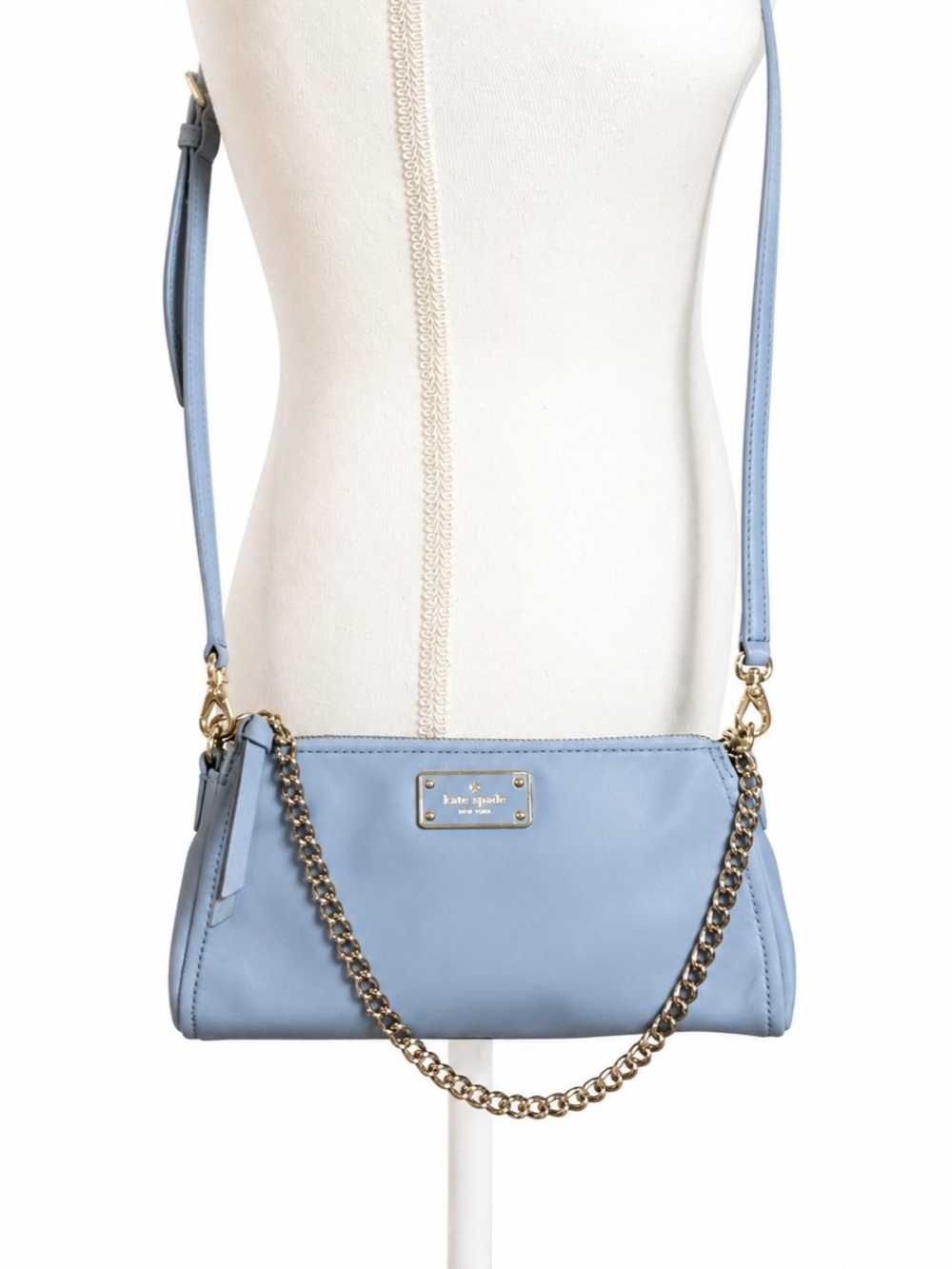Kate Spade Convertible Crossbody Nylon Purse Baby Blue Baguette Demi Pochette - Picture 3 of 16